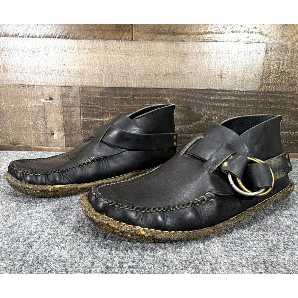 Quoddy Mens Classic Ring Boot Black Leather Handsewn Moccasins Maine Size 12